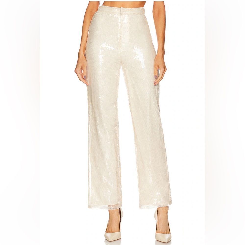 RevolveMore To Come Georgie Pant Ivory White Sequin Wide Leg High Rise - S